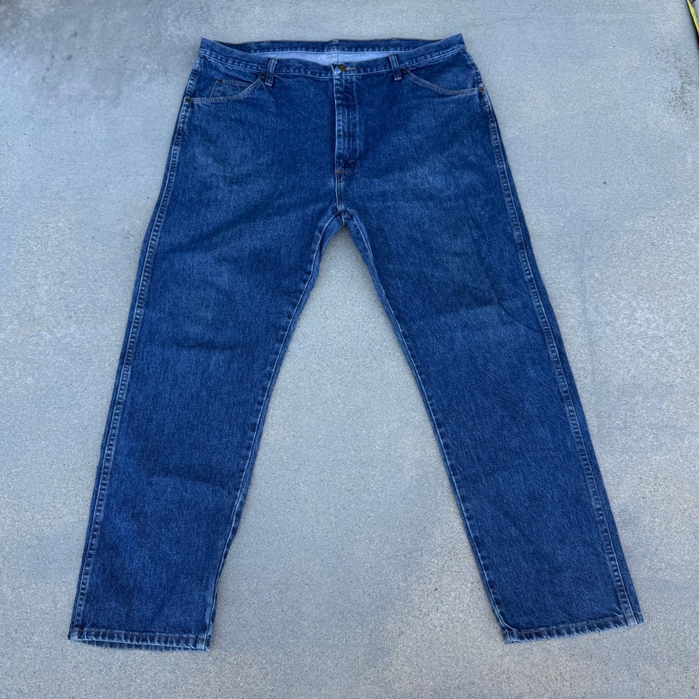 Wrangler Authentic Jeans Mens 44x30 Dark Wash Straight‎ Leg Denim Blue 5-Pocket